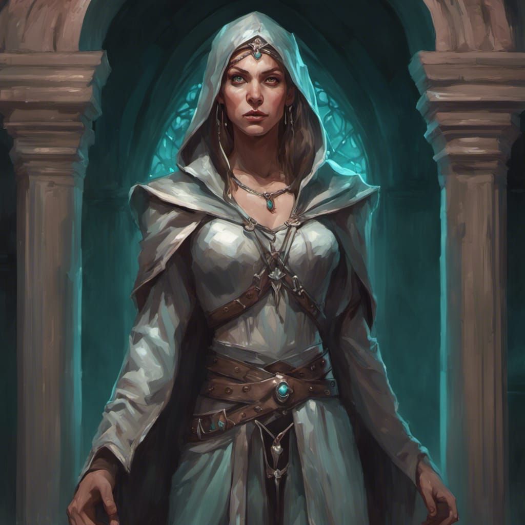 Frightened Elf Cleric in Dark Castle, Detailed Portrait