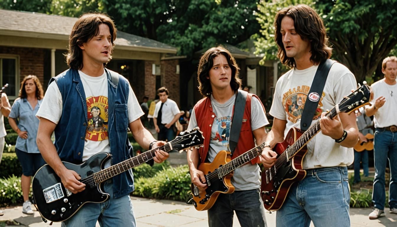 Bill S. Preston Esquire and Ted Theodore Logan are The Wyld Stallions, along with Eddie Van Halen playing lead guitar