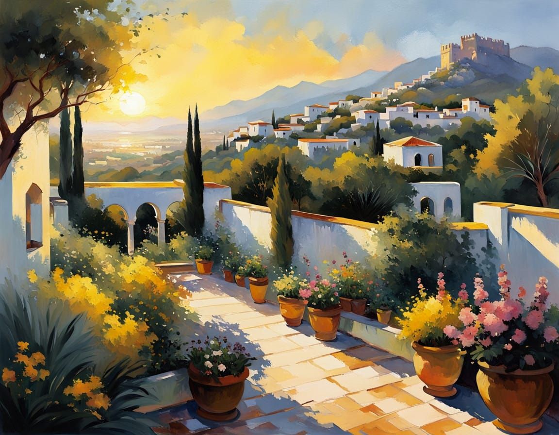 Impressionist Spanish Garden at Golden Hour