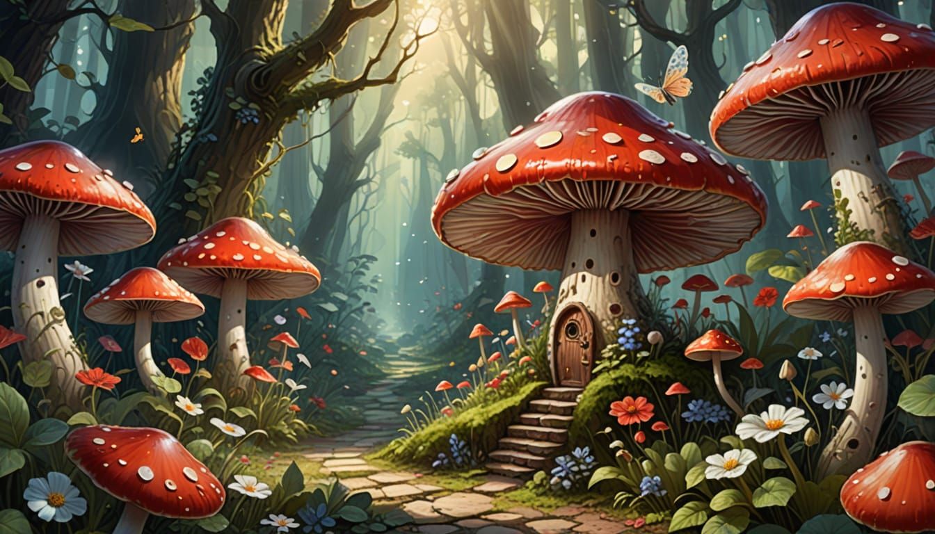 Enchanted Fairy Emerges From Mushroom Door