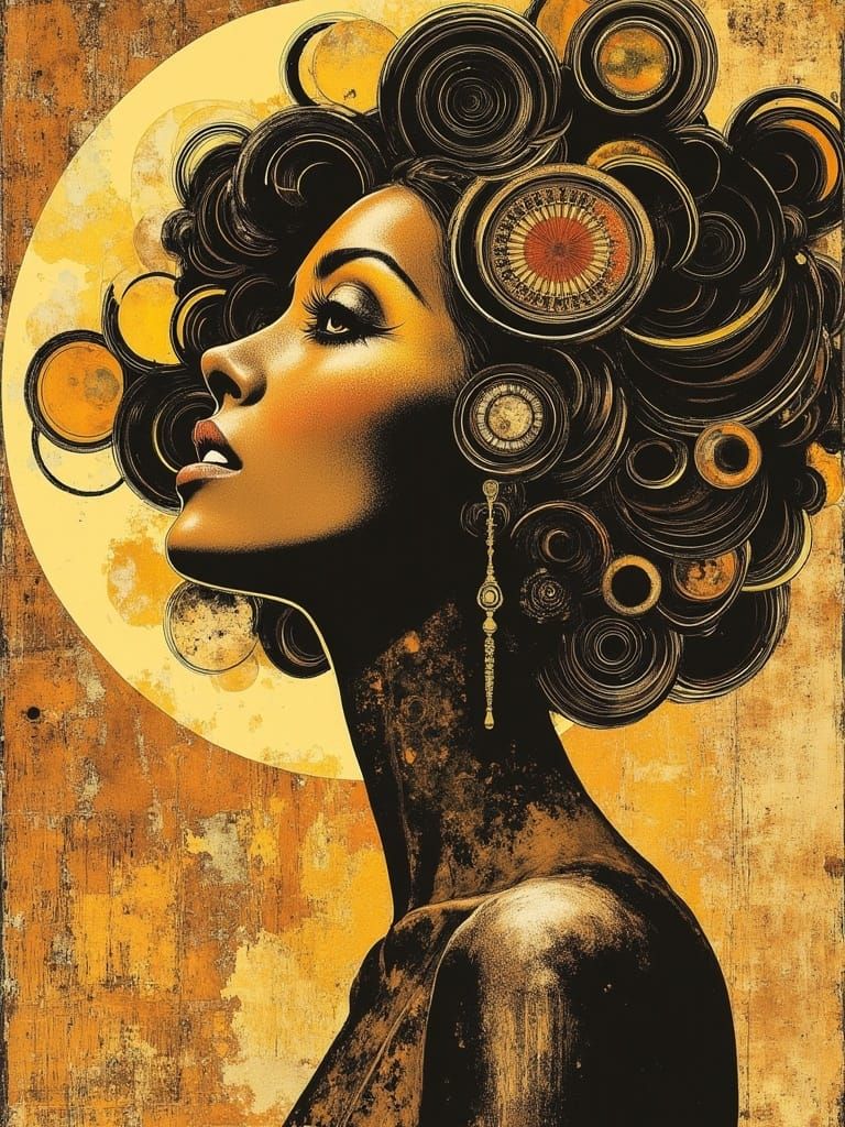 Art Deco Woman Portrait with Swirling Hair