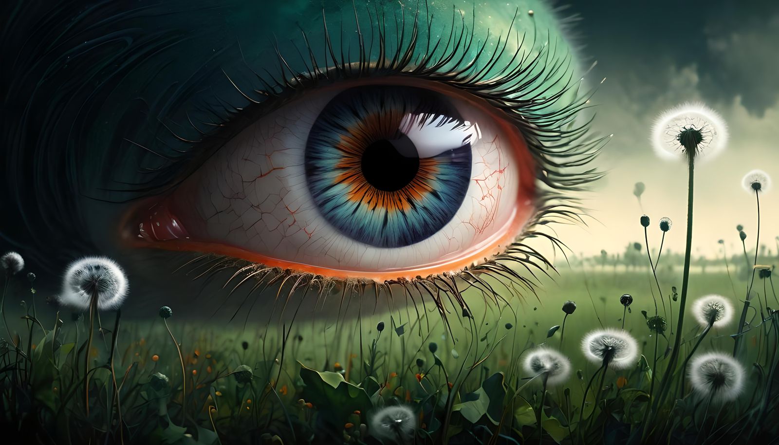 Striking Eye Close-up with Silver, Indigo and Turquoise Iris