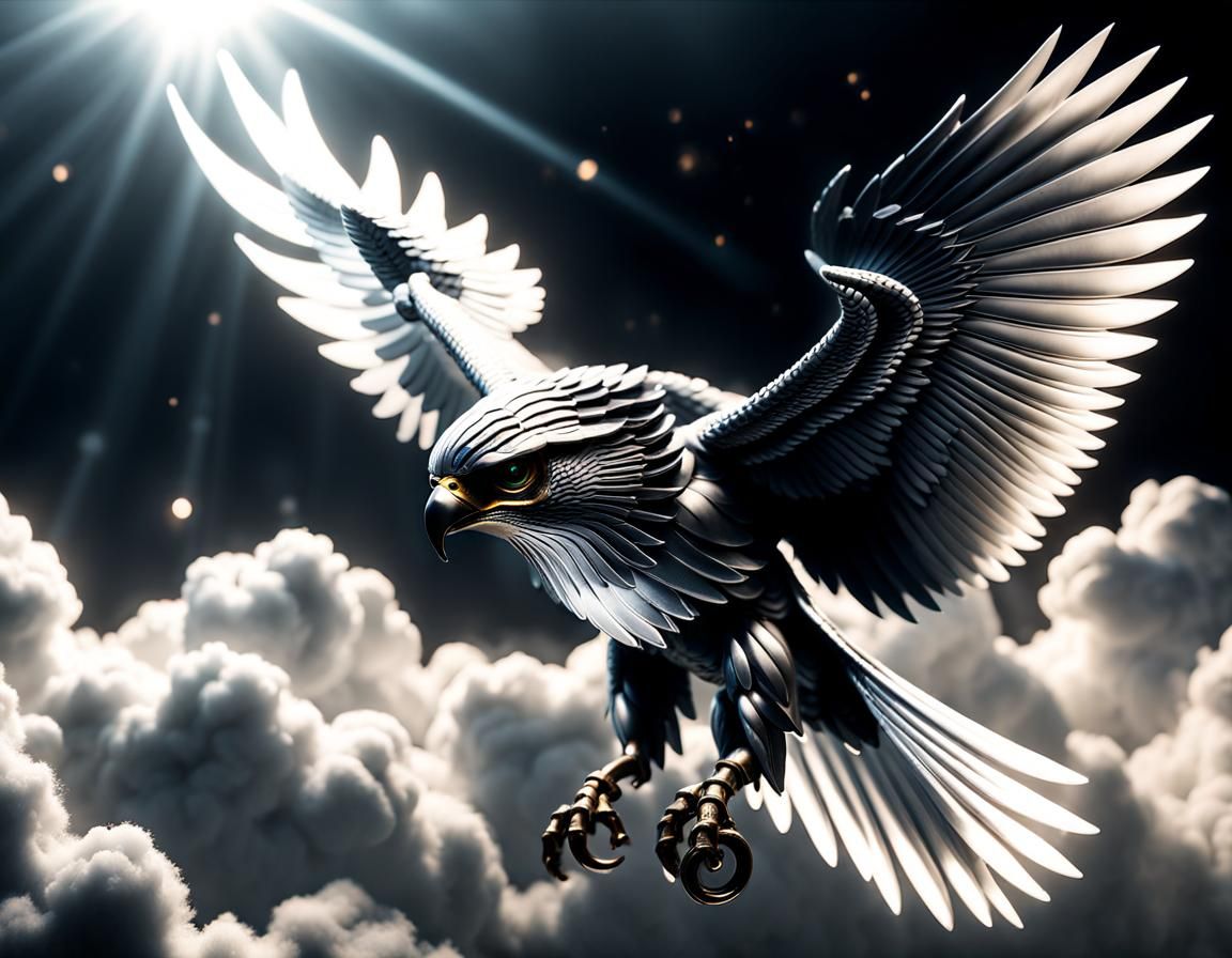 Cyborg Falcon Diving: Film Noir Robotic Art