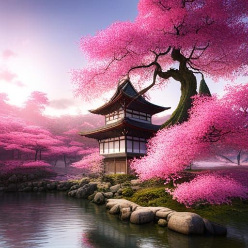 Sakura flower tree at the zen temple