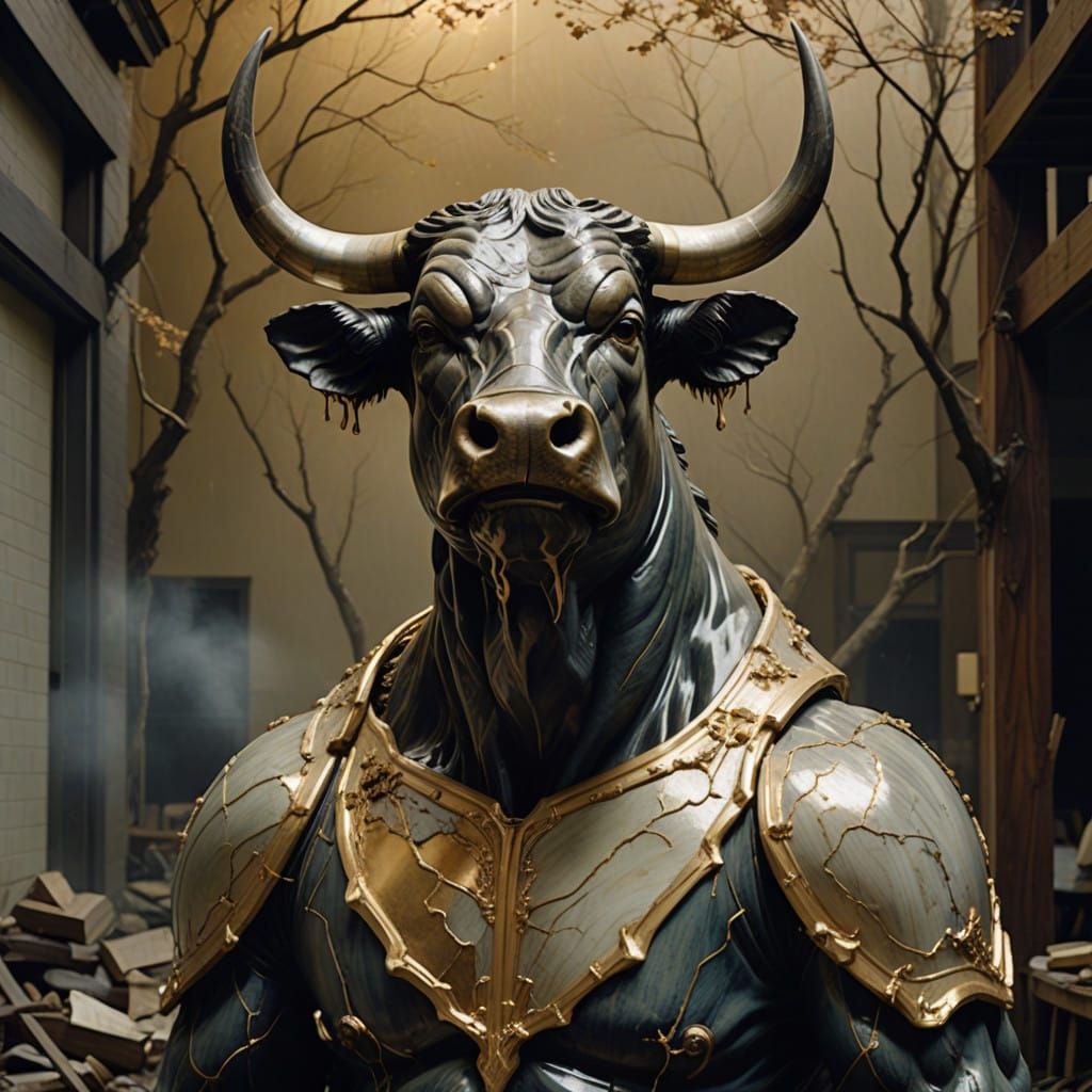 Fine Art Photography of a Fractured Bull in Kintsugi Style