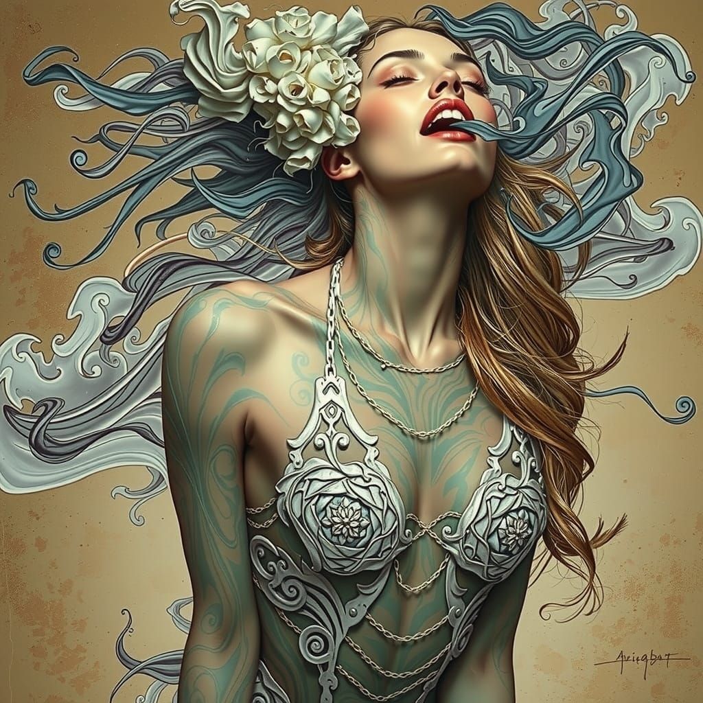 Woman Emerges from Mist in Dreamlike Hyperrealism