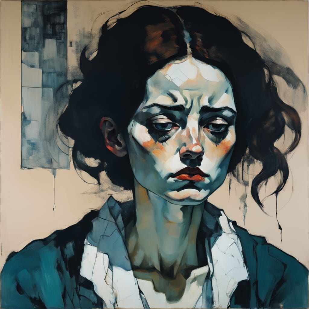 Brooding Woman in Expressionist Style