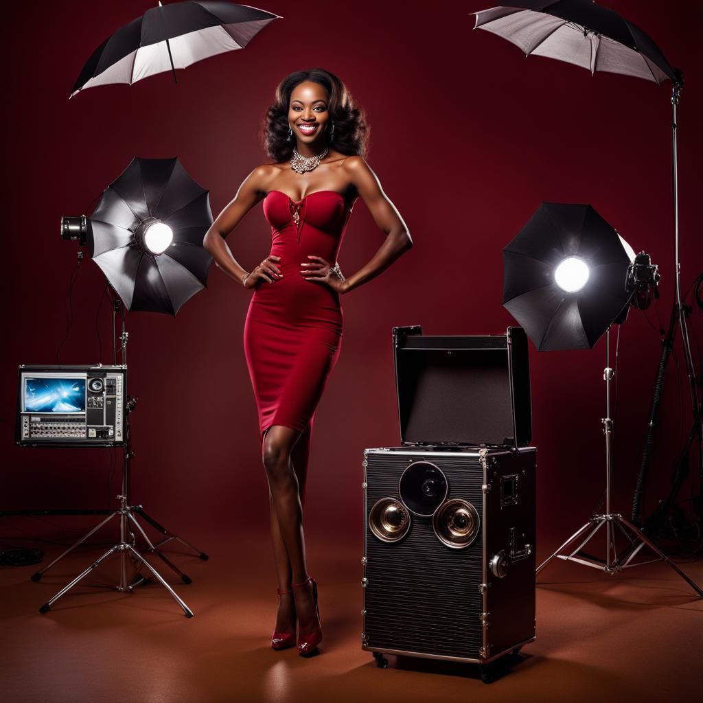 African Woman in Red Dress: Photo Studio Portrait