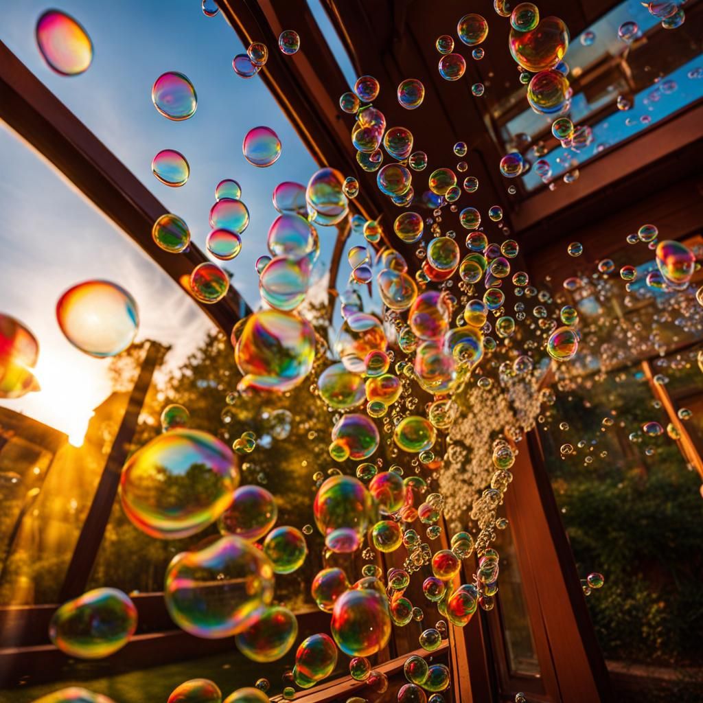 Iridescent Soap Bubbles Reflecting Warm Colors