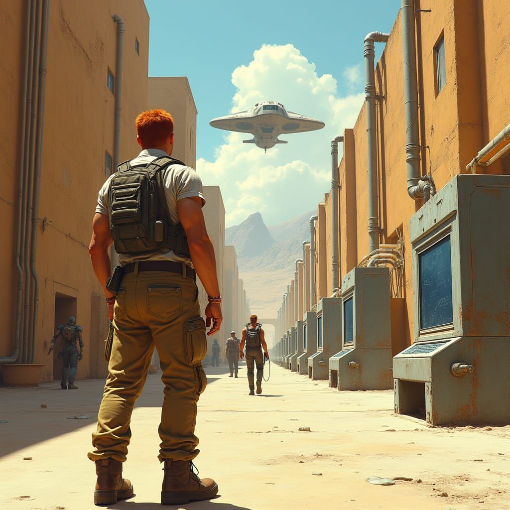 Futuristic Warrior in a Gritty, Industrial Cityscape