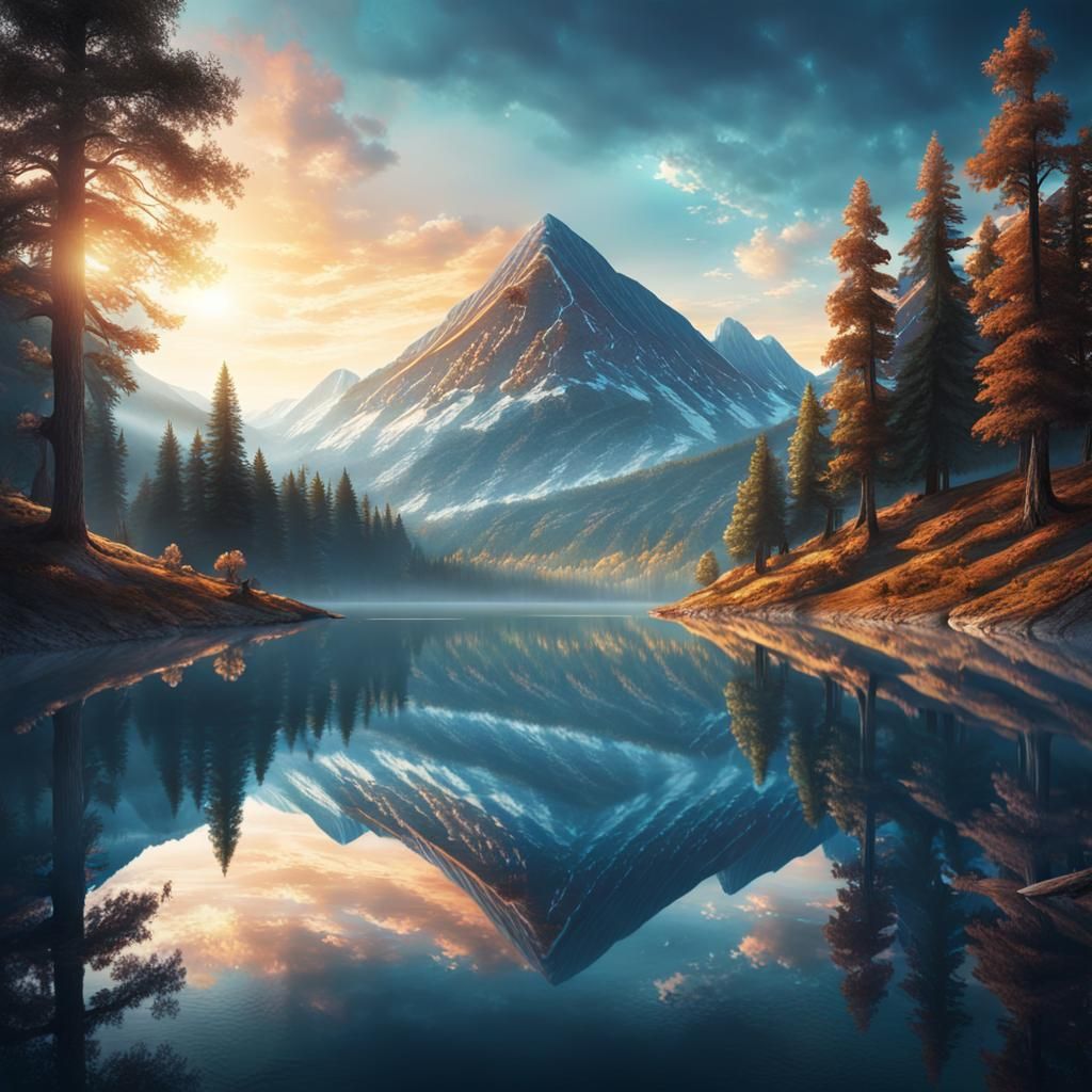 Eye Reflecting Mountain Lake: Fantasy Matte Painting