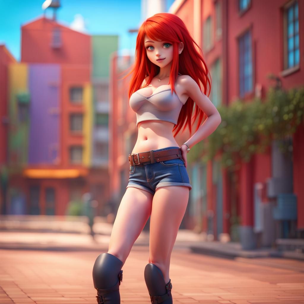 Anime Girl with Red Hair in 3D Digital Art