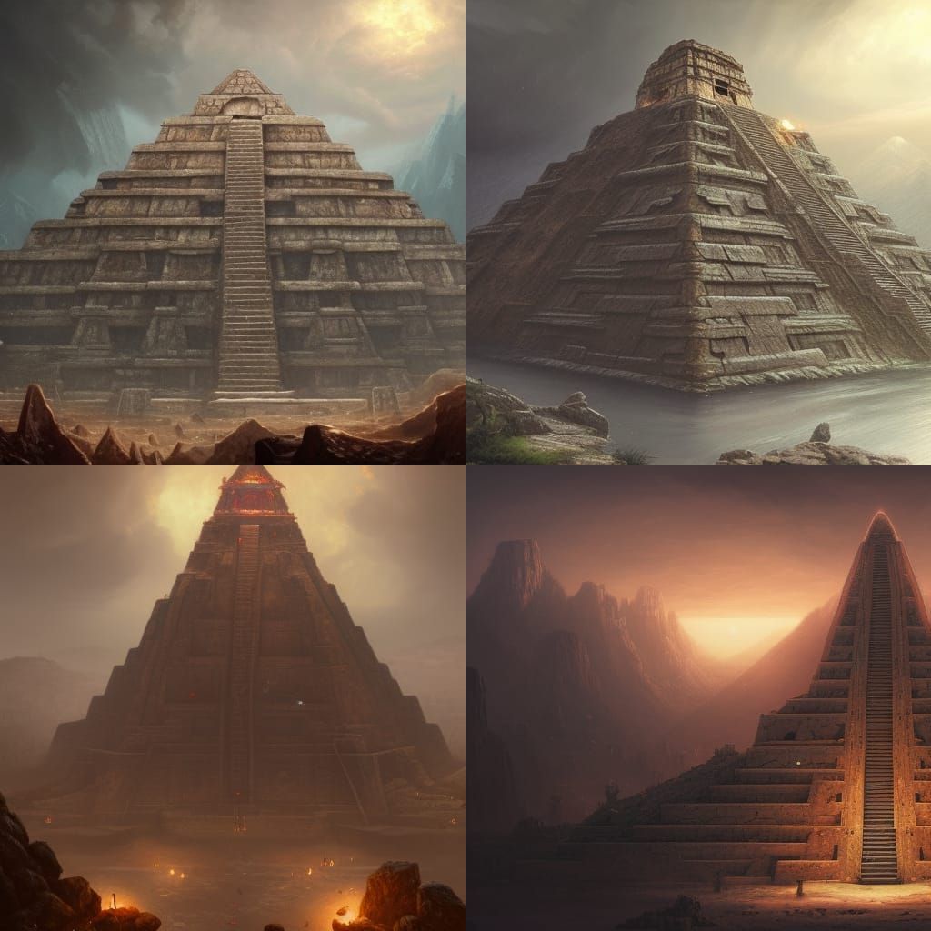 Tlaloc's Ancient Pyramid: Hyper-Realistic Dark Fantasy