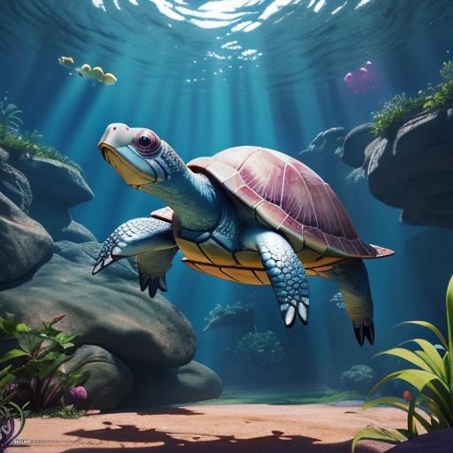 Cute Pink Turtle with Big Eyes in 3D Anime Style