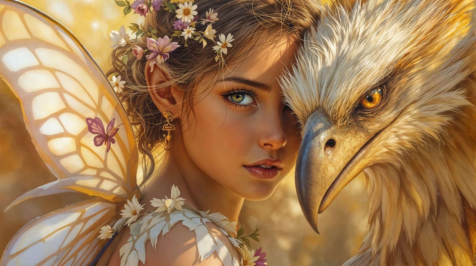 Enchanting Fae Child and Griffin in Golden Afternoon Light