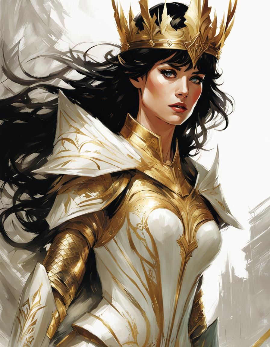 Elf Queen in Gold Armor, Cover Art Style