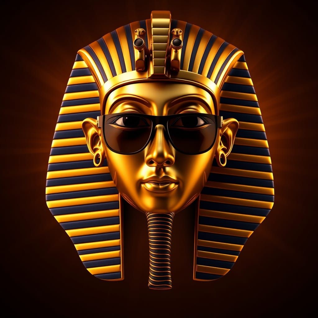 Ancient Egyptian Pharaoh's Regal Gold Death Mask in Modern A...