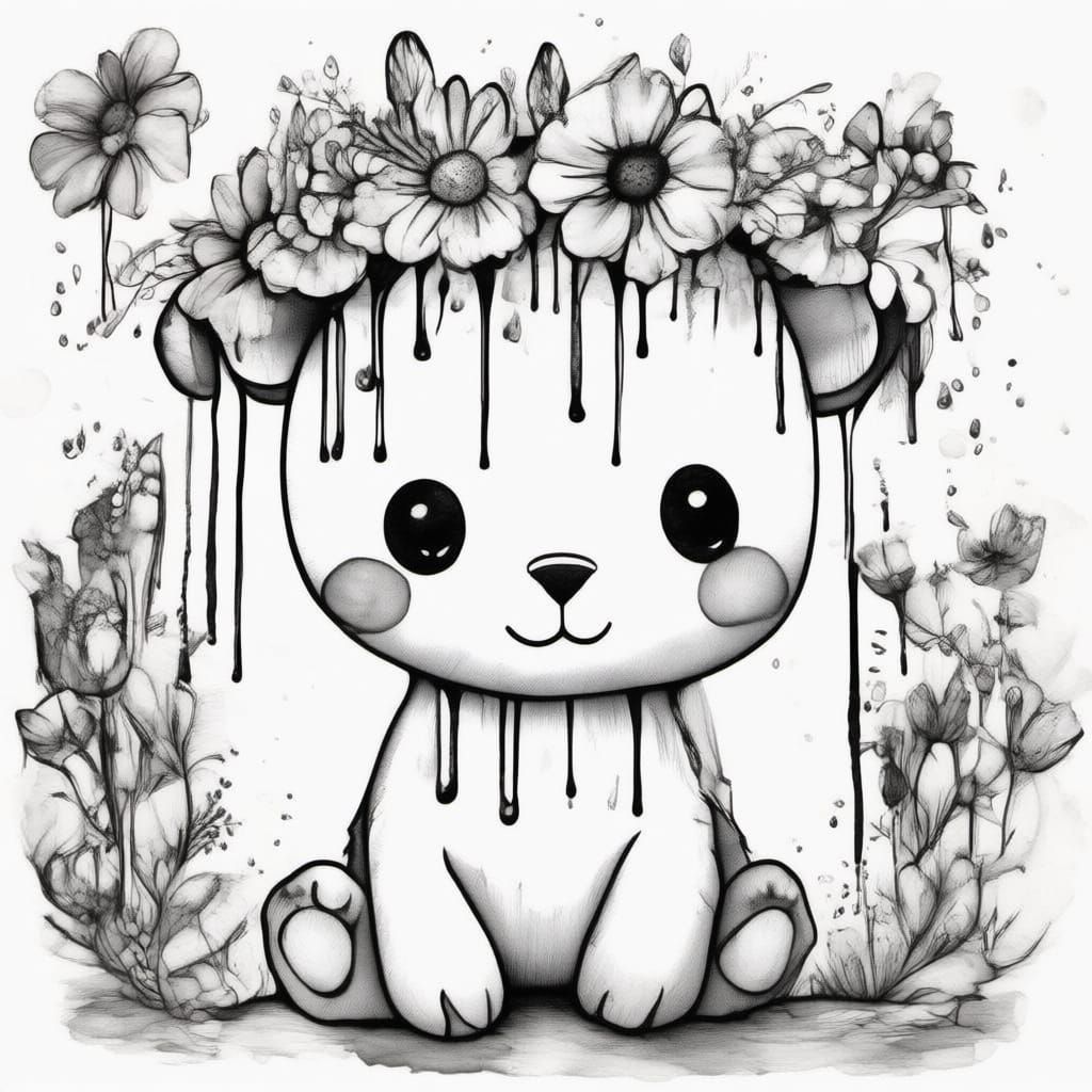 Fluffy Bunny in Wildflower Crown, Storybook Scene