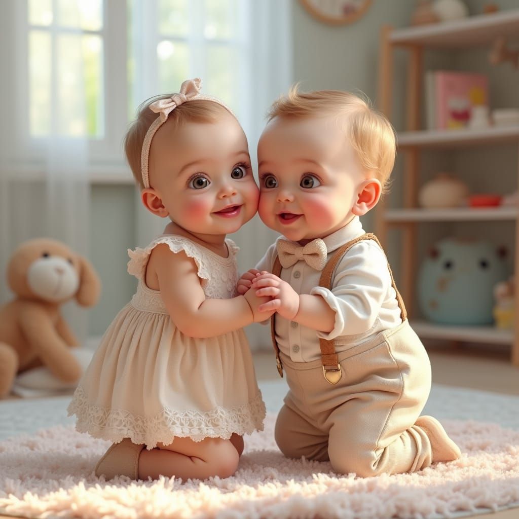 Cute Babies in Nursery with Expressive Faces