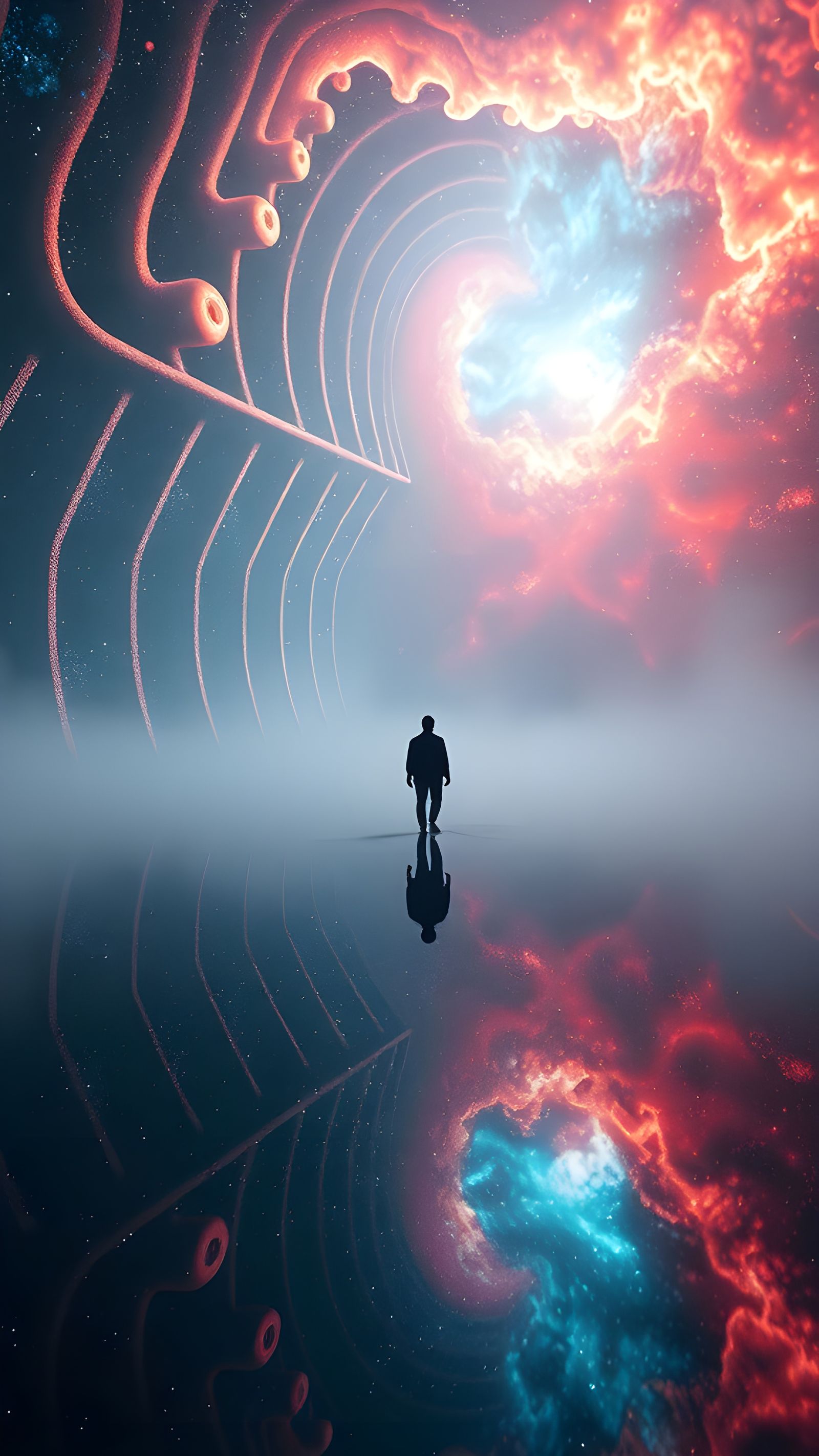 Panpsychic Infinity: Mirrored Cosmos in Escher Style