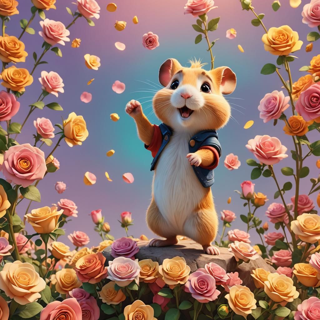 Asterix Inspired Hamster Delights with Vibrant Roses