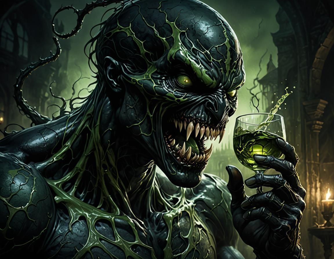 Venom Symbiote Portrait in Dark Fantasy Style