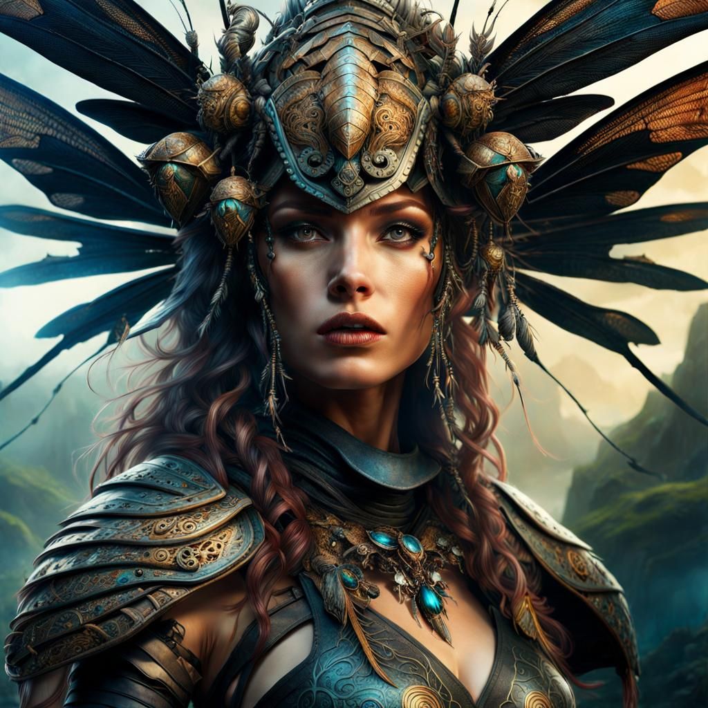 Insect Armour Warrior Woman: Digital Matte Painting