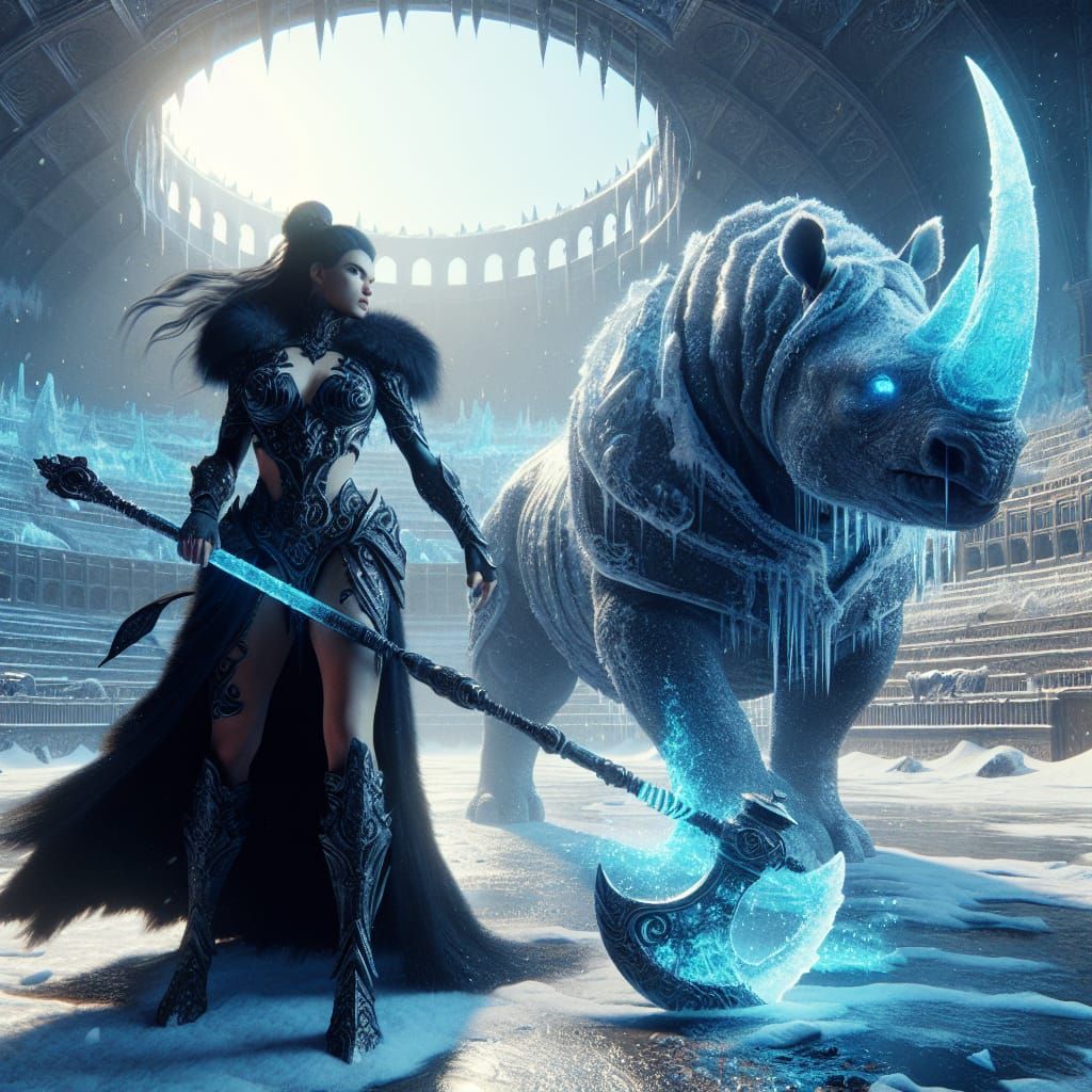 Gladiator and Rhino in Winter Arena