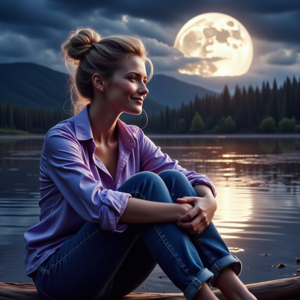 Blonde Woman Reflecting by Moonlight: A Romantic Portrait