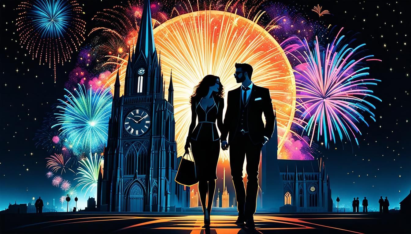 New Year's Eve Celebration in Slash Art Style