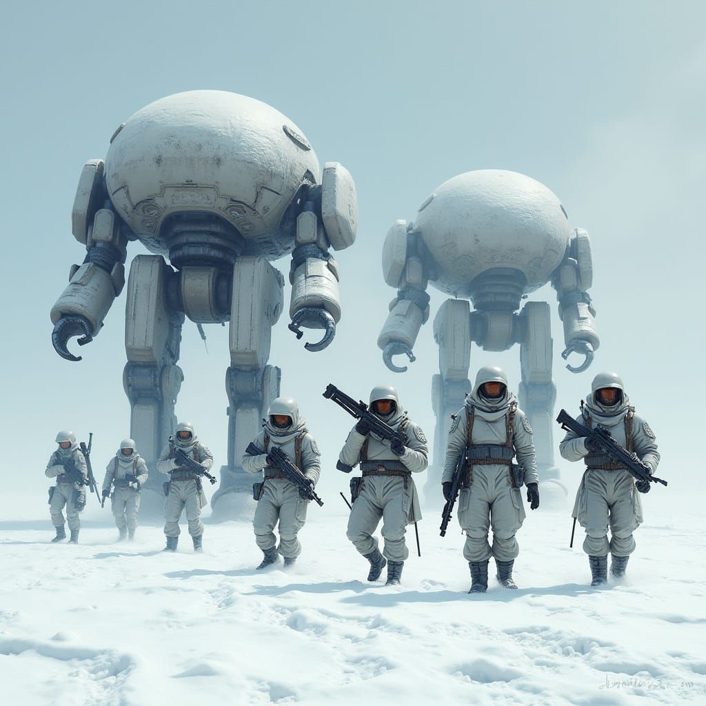 Resistance Fighters on Frozen Planet in Retro-Futuristic Sty...