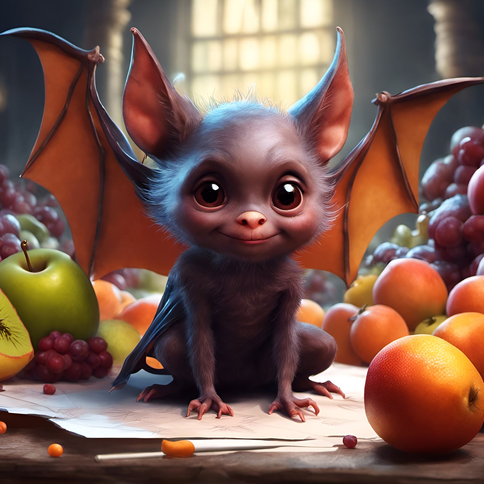 Fruit Bat Portrait in Digital Art Style