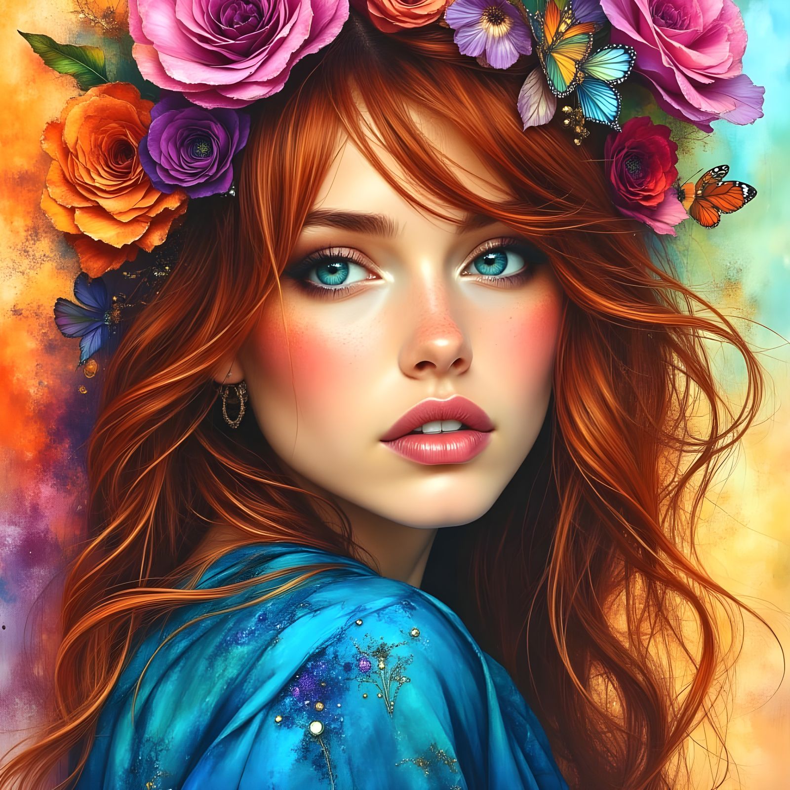 Striking Woman Portrait in Bohemian Digital Art Style