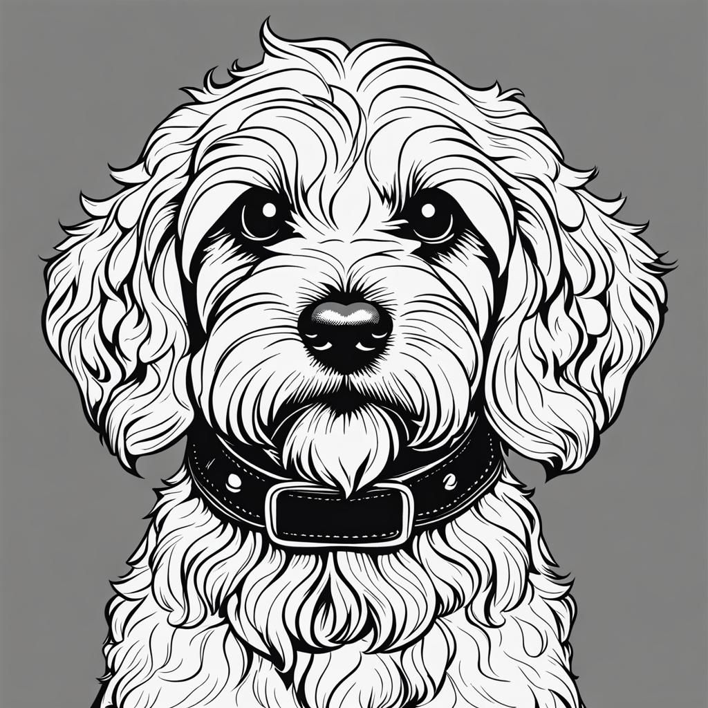 Cute Cockapoo Line Art Illustration