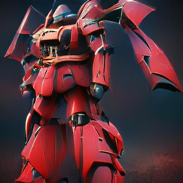 Hyperdetailed Red Mecha in Cyberpunk City Ruins