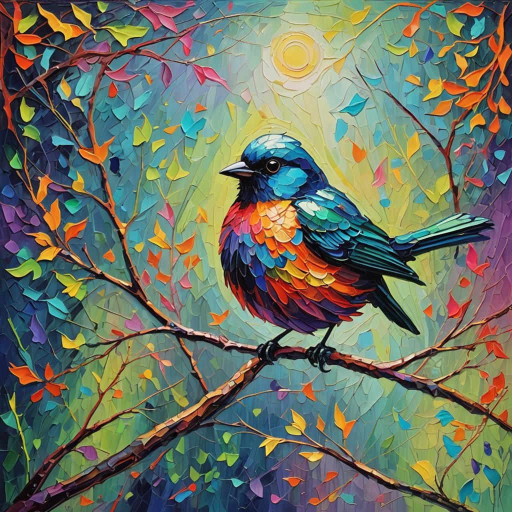 Gossamer Gothic Bird in Neo-Impressionist Style