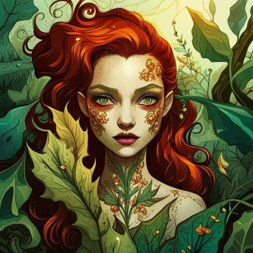 Luminous Poison Ivy with Golden Outlines