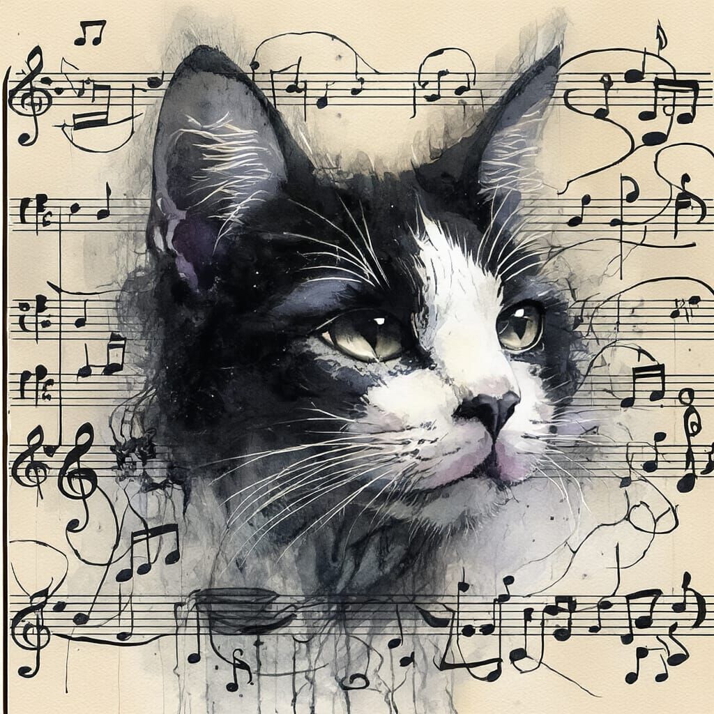 Whimsical Woman and Cats in Surreal Watercolor Painting