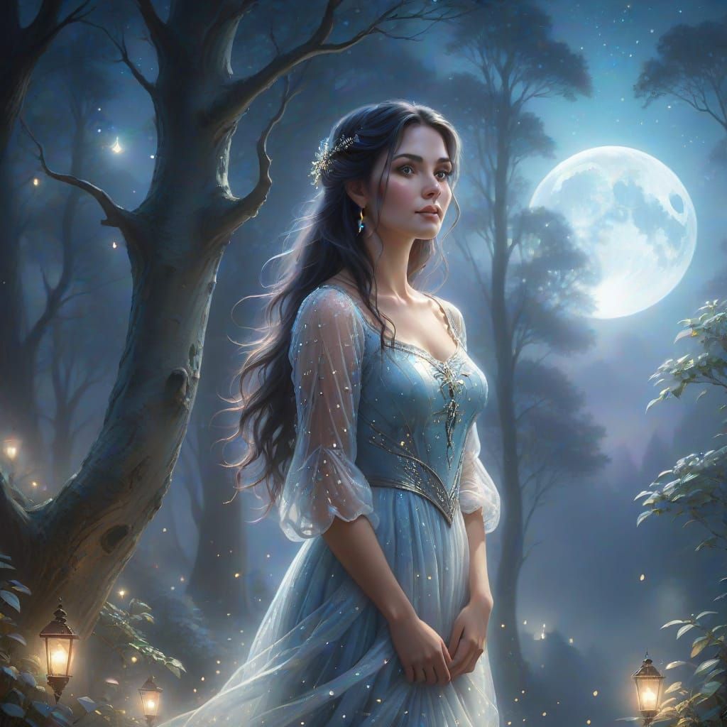 Ethereal Woman in Moonlight: Fantasy Art