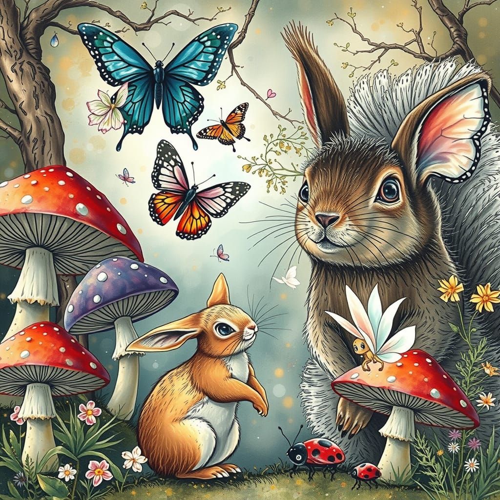 Whimsical Wonderland of Rabbit and Squirrel Friends