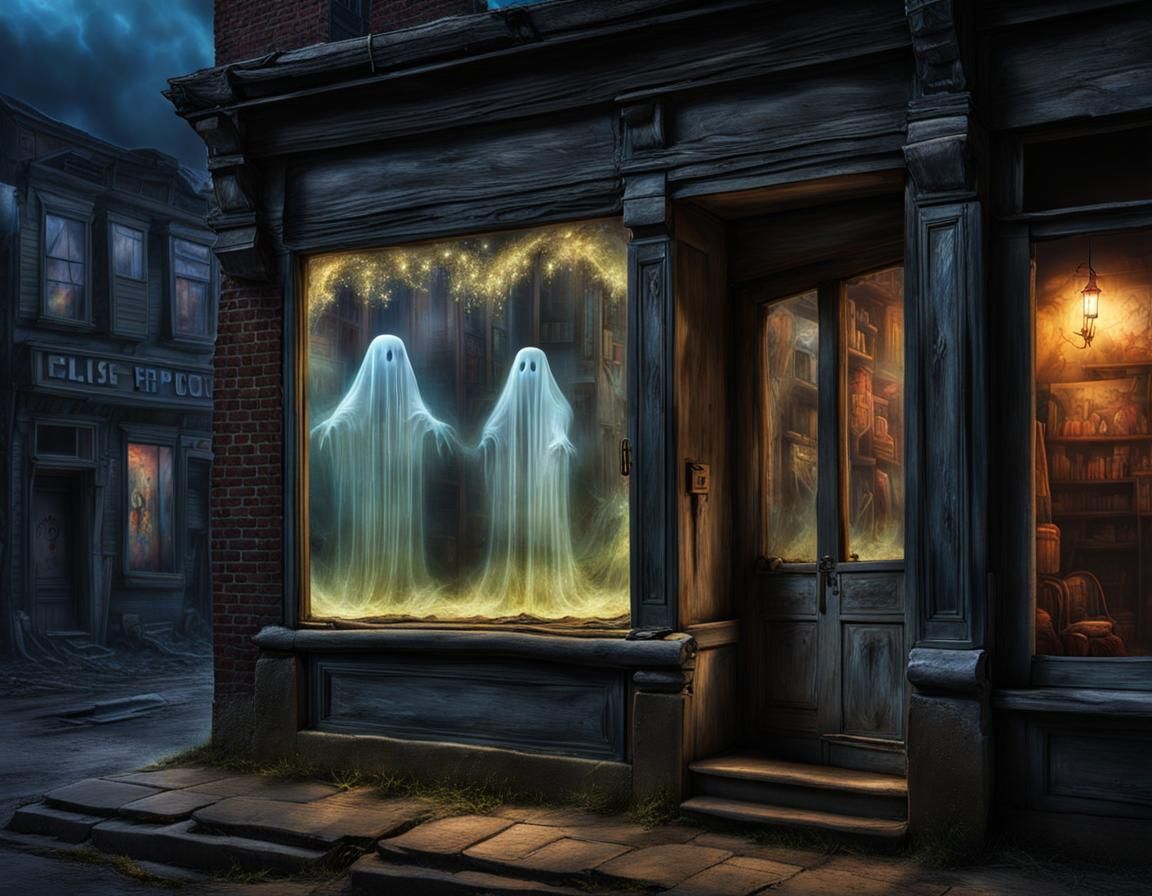Ghost Reflected in Dilapidated Main Street Window