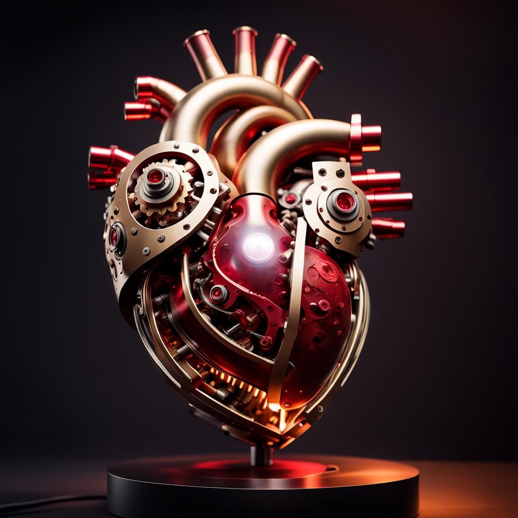 Kinetic Heart Sculpture with Metallic and Ruby Details