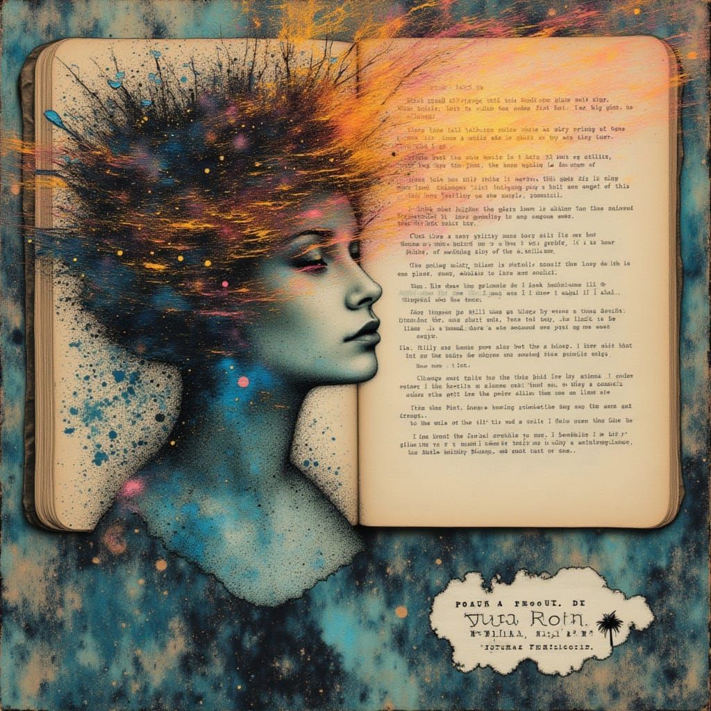 Journal Pages Transform into Digital Code, Surreal Mixed Med...
