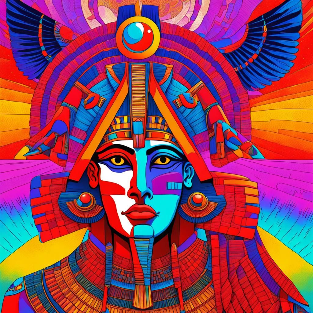 Psychedelic Egyptian God Horus Digital Rendering