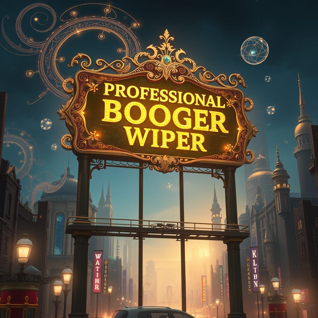 Ethereal Billboard in Dreamlike Cityscape with Golden Letter...