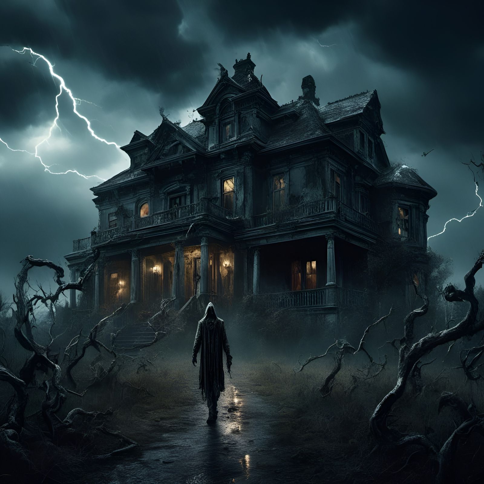 Sinister Zombie Walks Home in Stormy Weather