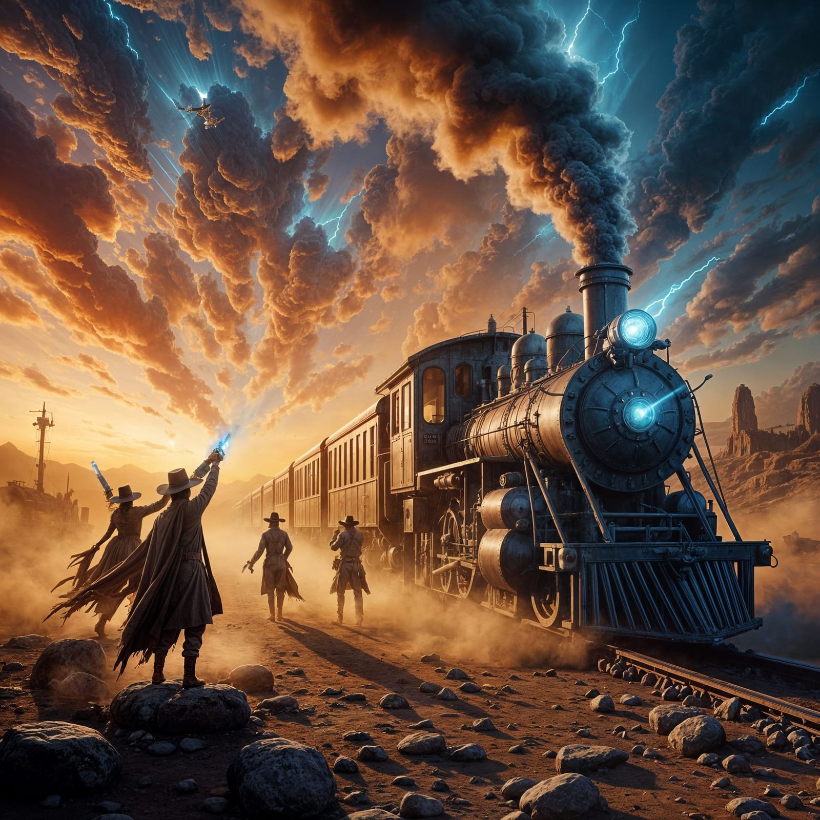 Wild West Train Robbery with Aliens in Desert
