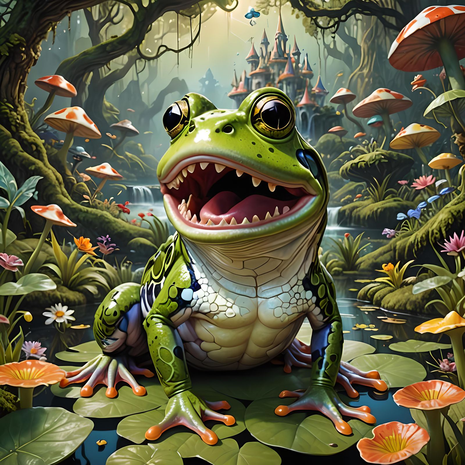 Surreal Anthropomorphic Frog in Fantasy Wonderland