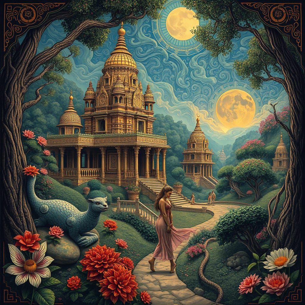 Ethereal Temple Realm in Ancient Indian Style