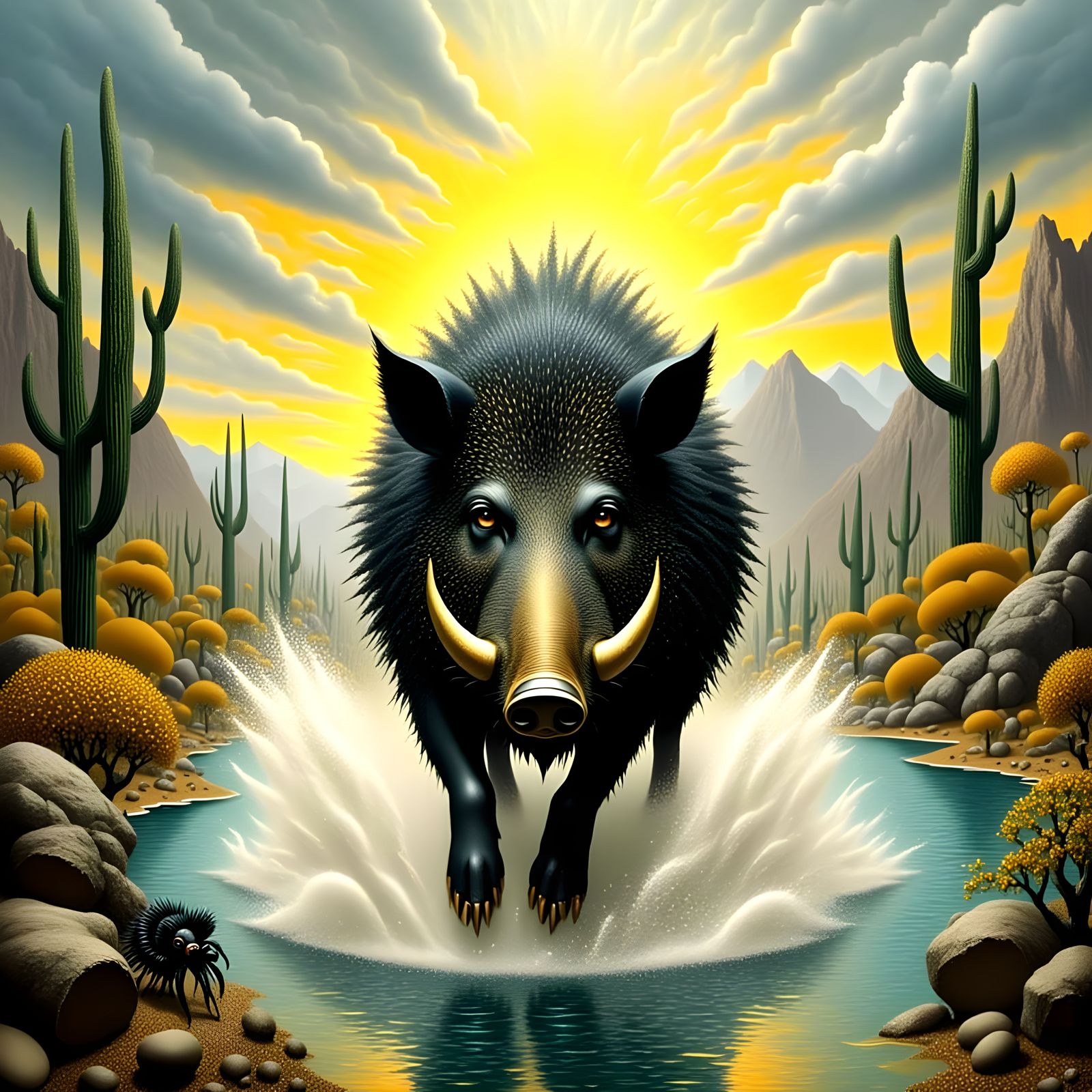 Surreal Desert Storm Boar Charges Through Mirage